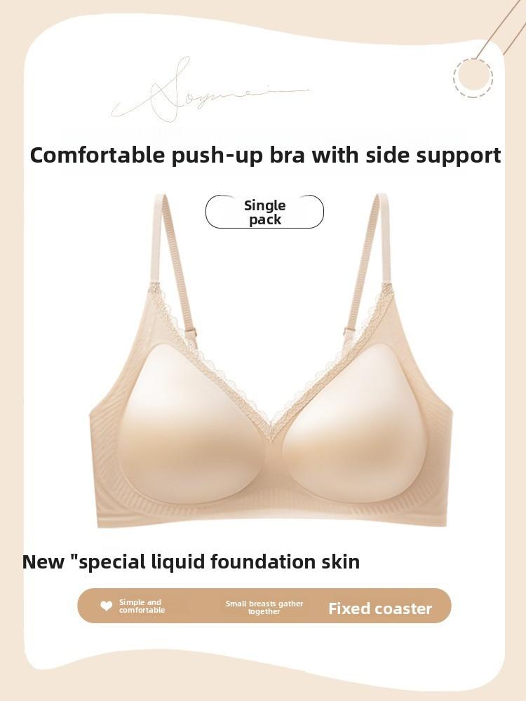 Foundation Color Soft Support Seamless Bra, Thin Strap Small Bust Push Up No-Gap Anti-Sag Back Smoothing Women Bra S