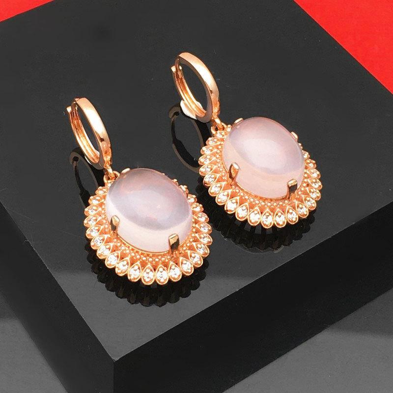 Изысканное чисто русское 585 фиолетовое золотое покрытие Розовое золото Кольцо Женское Люкс Полое Гибискус Порошок Кристалла Серьги