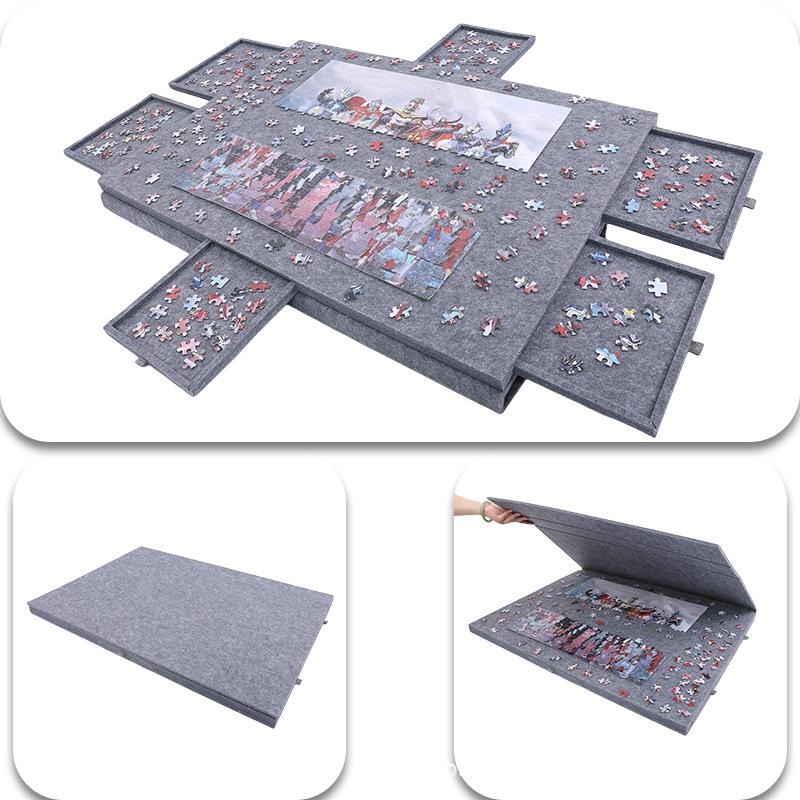 Jigsaw Puzzle Sorting Felt Board with 6 Drawers - Non-slip, Foldable, Tiltable Children's Easel.