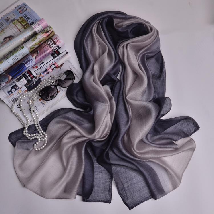 Season Solid Color Gradual Change Color Mulberry Silk Silk Scarf Women, Color Matching Women'S Scarf Shawl Yarn Beach Towel
