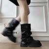 Fashion Retro Women Pleated Pipe Thick Heel Autumn Winter Belt Buckle Mid Calf Booties for Adult Women