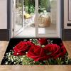 Soft Valentine Day Floor Mat Weaving Texture Rose Door Mat Romantic Heart Anti Slip Mat  Entryway