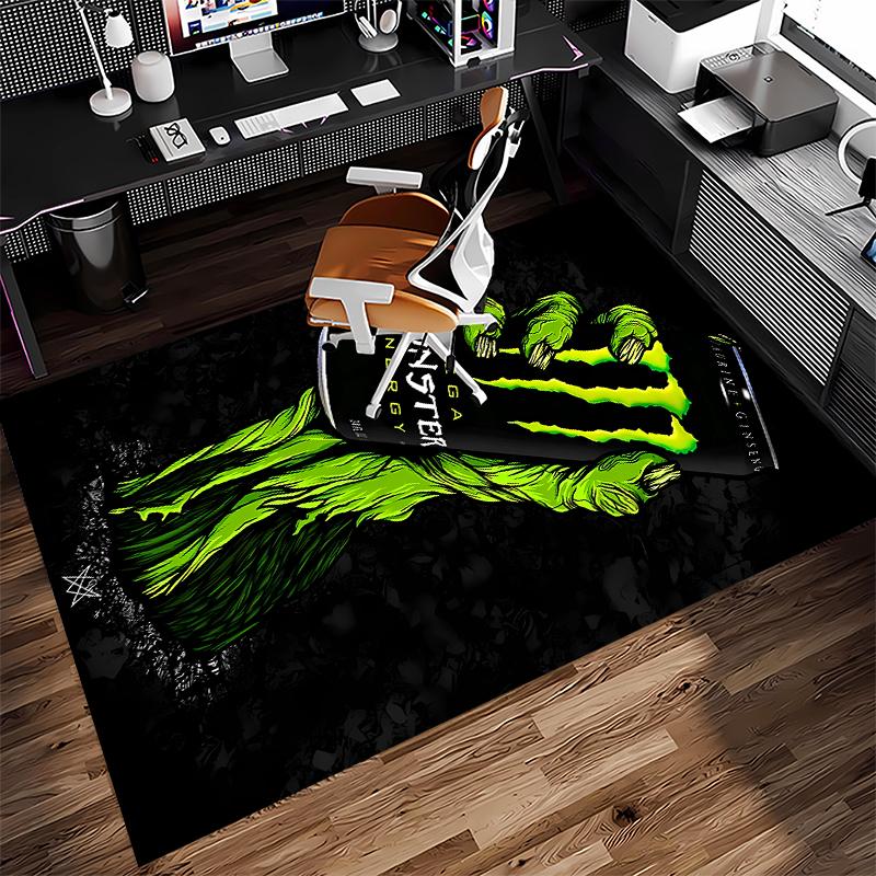 1pz Tappeto Area con Stampa Logo Monster Energy - Morbido, Lavabile, Antiscivolo, Tappetino da Interno per Sedie da Ufficio, Soggiorno, Home Office, Tappeto Decorativo
