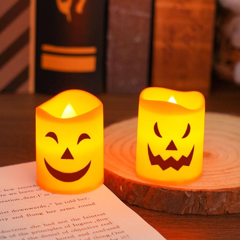6PCS Halloween Pumpkin LED Electronic Candle Light Battery Powered Flameless Candles Home Decor Lamp Party Ornaments Props