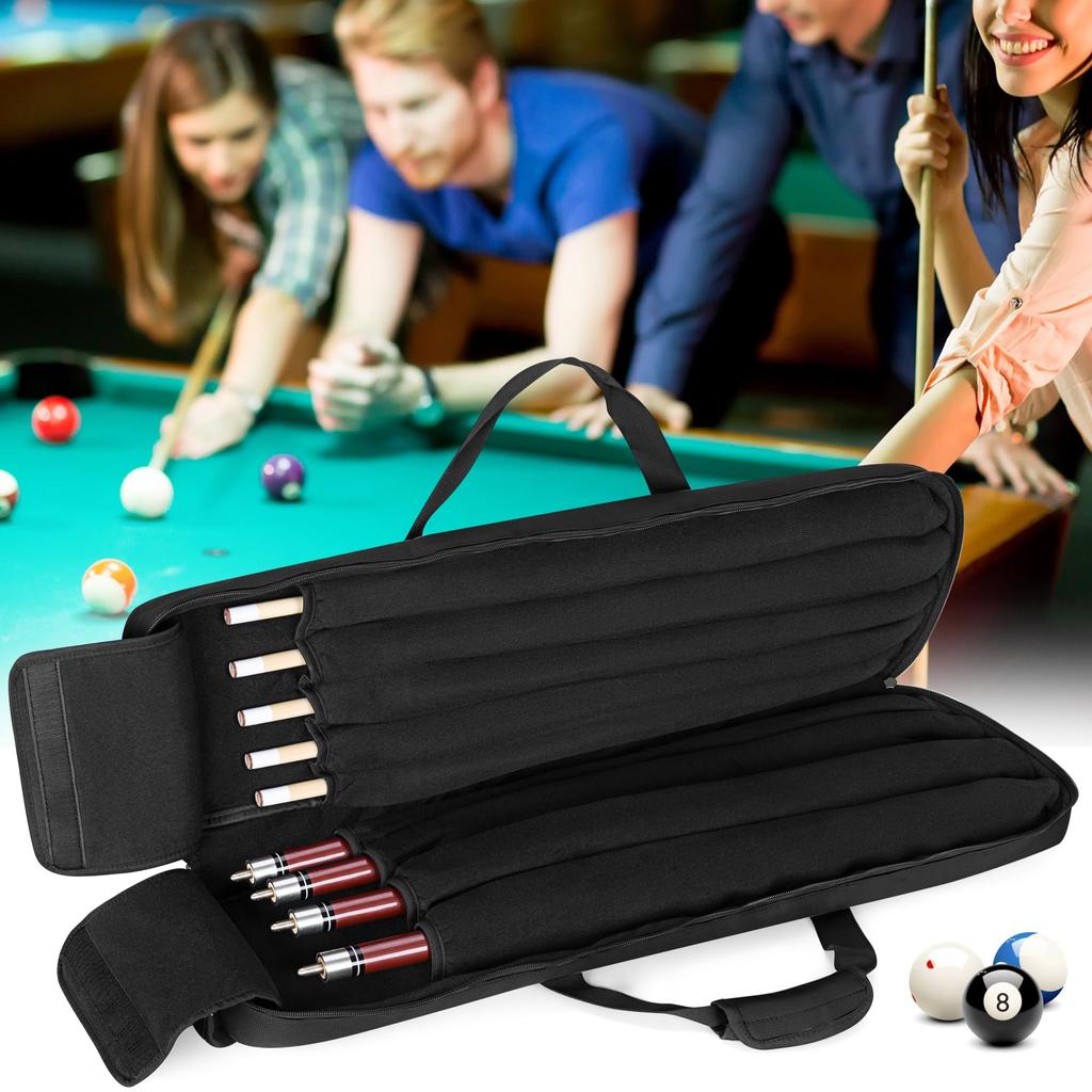 GOBUROS Pool Cue Bag Pool Cue Case Holds 4 Bats and 5 Shafts Billiard Cue Bag Pool Cue Stick Bag Black 1/2