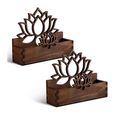 Hollowed Flower Wood Name Card Organiser Desk Business Card Storage Case For Corporate Meetings Office Desk Management
