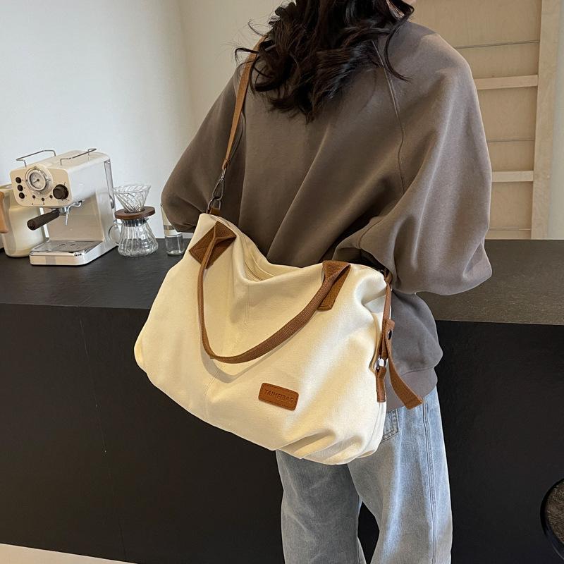 Large Capacity Retro Canvas Tote Bag: Simple, Fashionable Shoulder and Crossbody Bag for Women and Girls