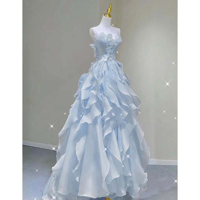 Blue Evening Gown 226 Elegant Strapless Prom Dress Art Exam Host Graduation Party
