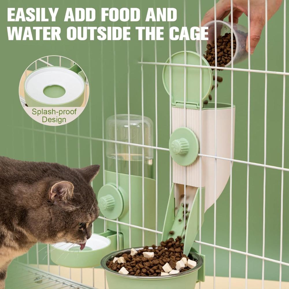 Hanging Automatic Pet Cat Food Feeder with 30oz Bowl and 500ml Water Dispenser Bunny Gravity Feeding Station Waterer Set Feeder