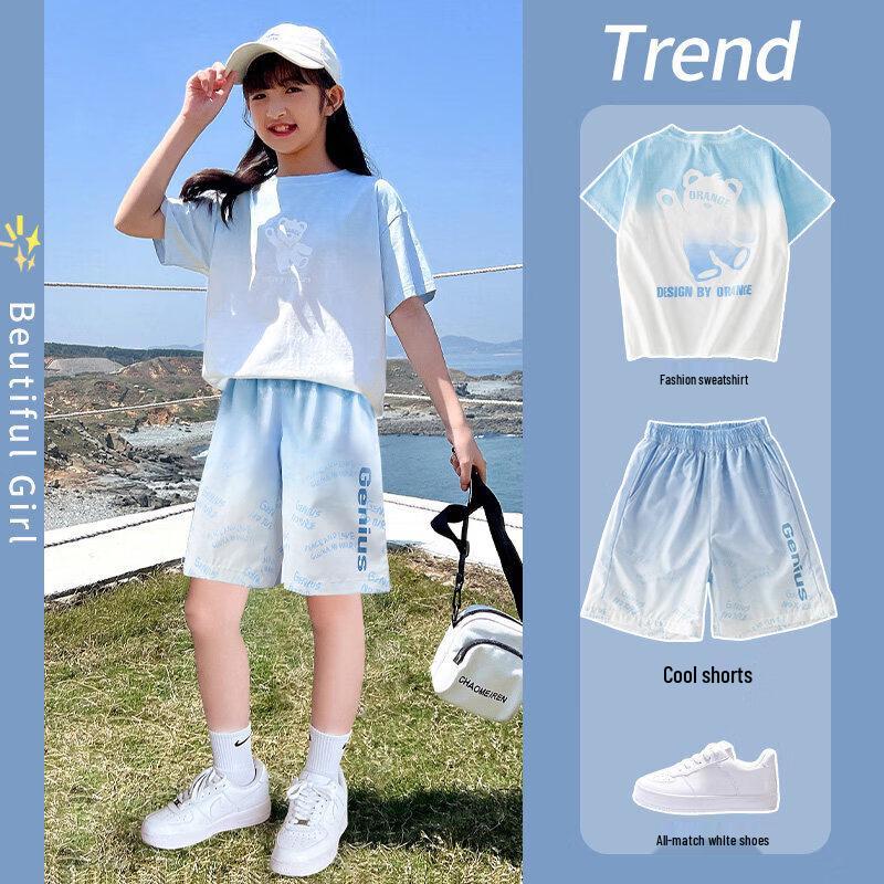 Moonkids Girls  Gradient Short Sleeve Top & Shorts Set 160cm