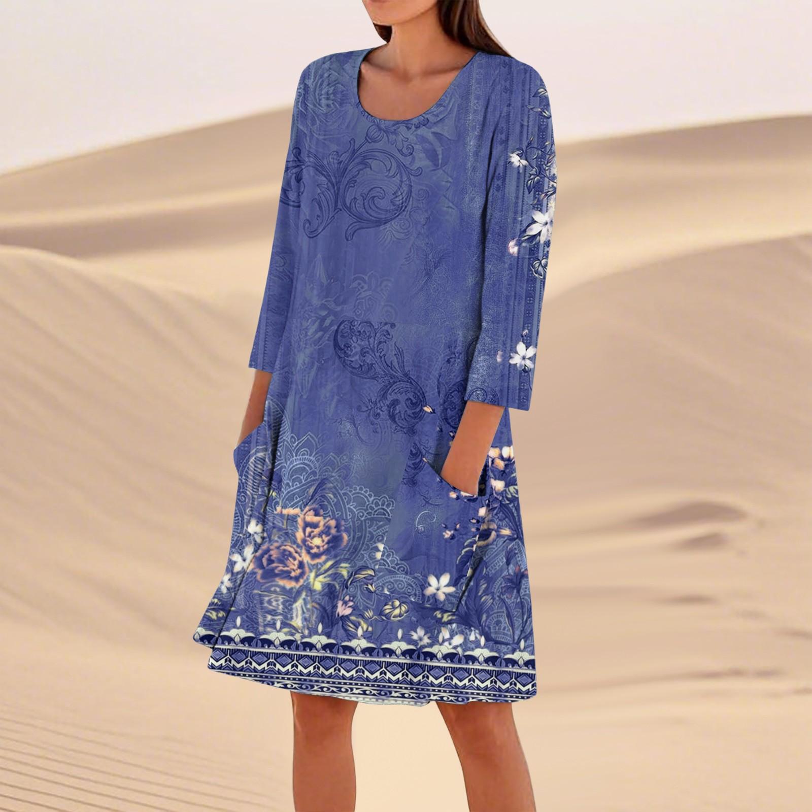 

Женское свободное повседневное платье с рукавами 3/4 и принтом S