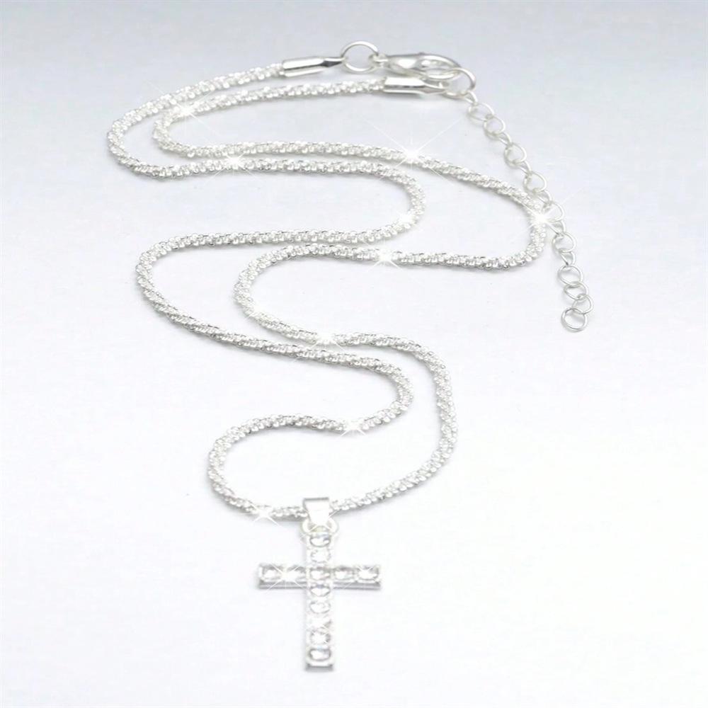 Korean Fashoin Sparkling Starry Silver Necklace For Women Jewelry Trending New Luxury Crystal Cross Pendant Necklaces