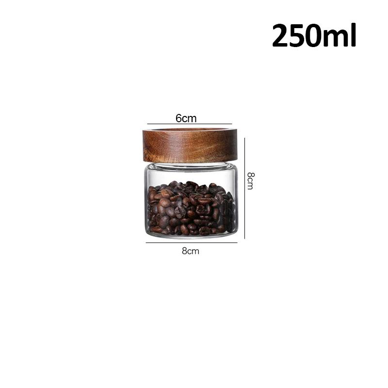 Wood Lid Glass Airtight Canister Kitchen Storage Bottles Jars Food Container Grains Tea Coffee Beans Grains Candy Jar Containers