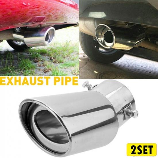 2X Car Exhaust Pipe Tip Rear Tail Throat Stainless Muffler Steel Round Accessori
