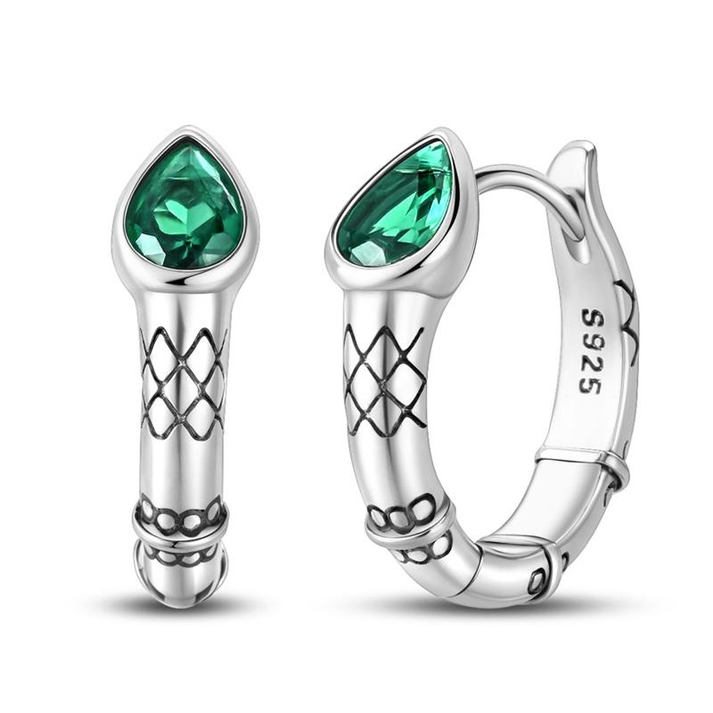 Snake Earrings 925 Silver Green Zircon Mysterious Spirit Snake Ear Studs For Women Formal Anniversary Birthday Party Jewelry