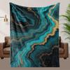 Abstrakte Kunst Fleecedecke Türkisblau Goldenes Marmordesign Weich Atmungsaktiv Ganzjährig Luxusüberwurf für Heimdeko Geschenk
