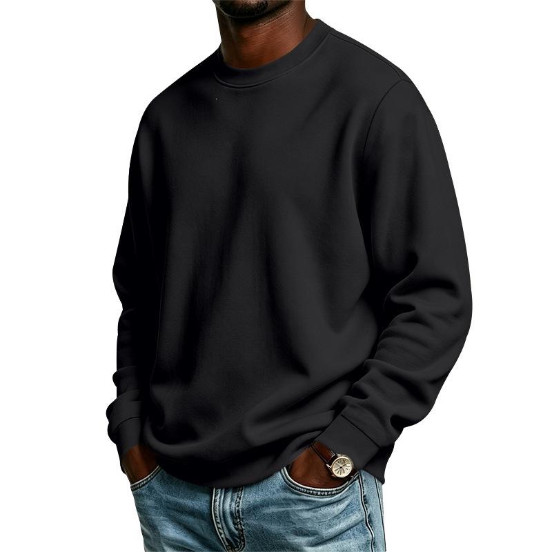 Men S Loose Fit Long Sleeve Crew Neck Solid Color Fleece Sweatshirt Fall Winter