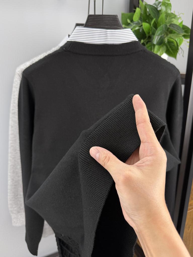 2025 Men's Trendy Fake Two-Piece Sweater: Warm Knit Shirt Collar Pullover for Autumn/Winter