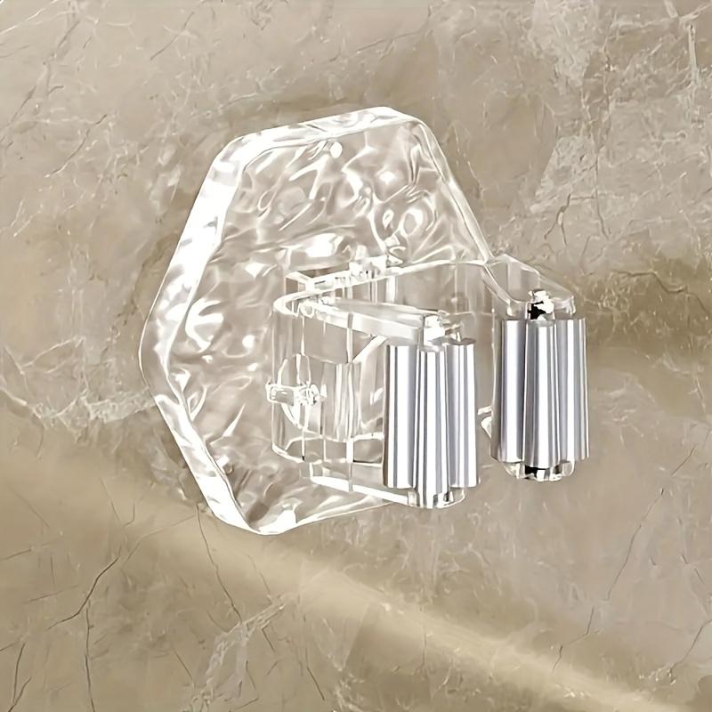 

1pc No-Drill Adhesive Wall-Mounted Mop & Broom Holder - Durable Plastic Space-Saving Design with Adjustable Arms