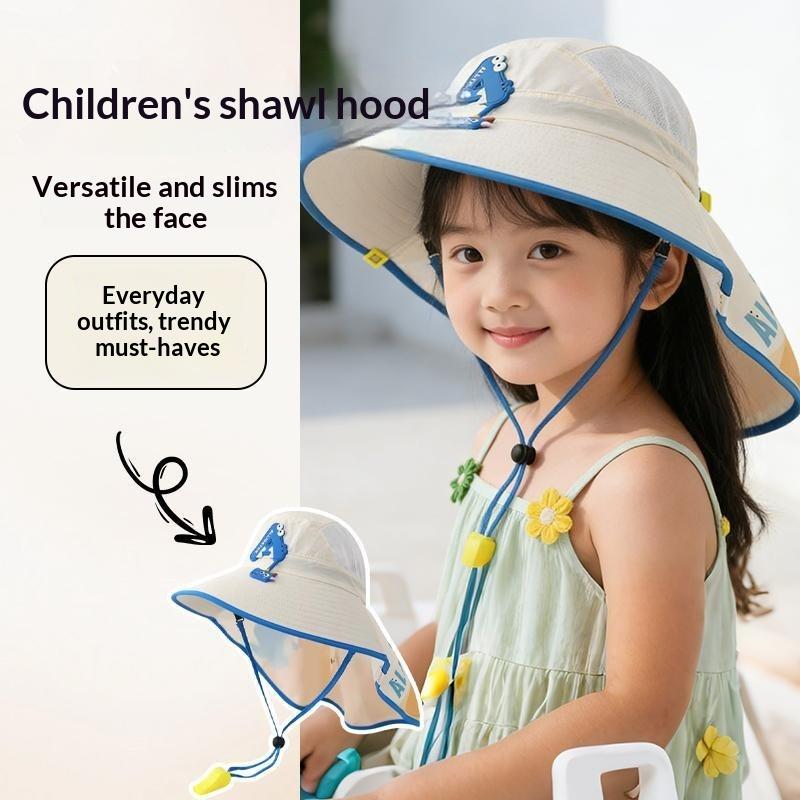 Cartoon Children'S Sunscreen Hat Beach Hat Uv Protection Summer Thin Breathable Large Brim Fisherman Hat With Windproof Rope