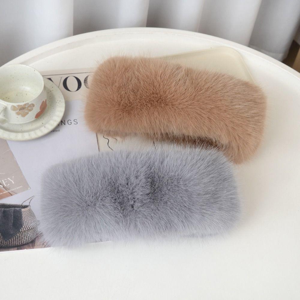 Soft Plush Faux Fur Headband Solid Color Fluffy Elastic Hair Bands Lady Warm Empty Hat  Skiing