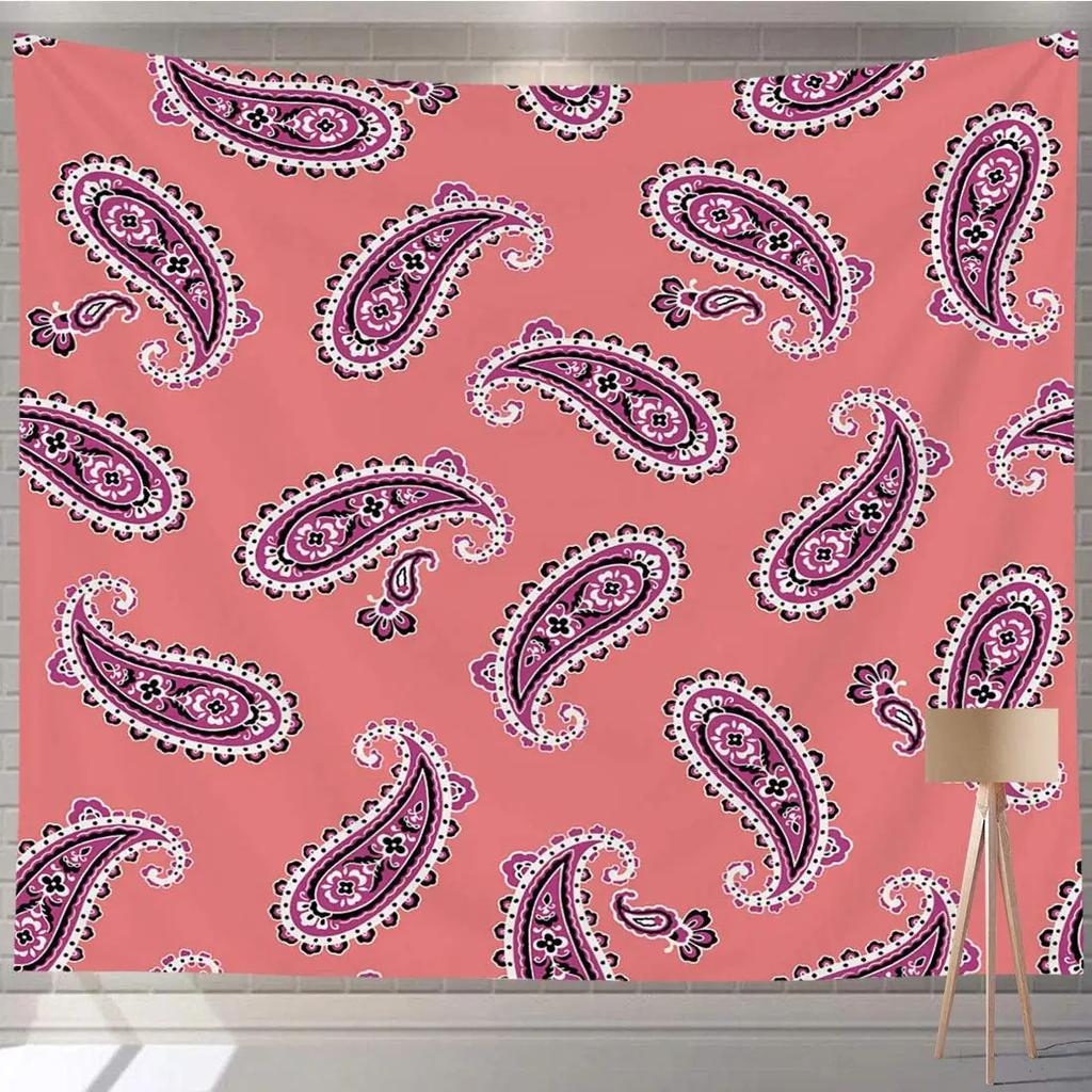 Ethnic Tapestry Colorful Flowers Paisley Motifs Style Nature Doodle Tapestry Wall Hanging Decor for Bedroom Living Room Dorm