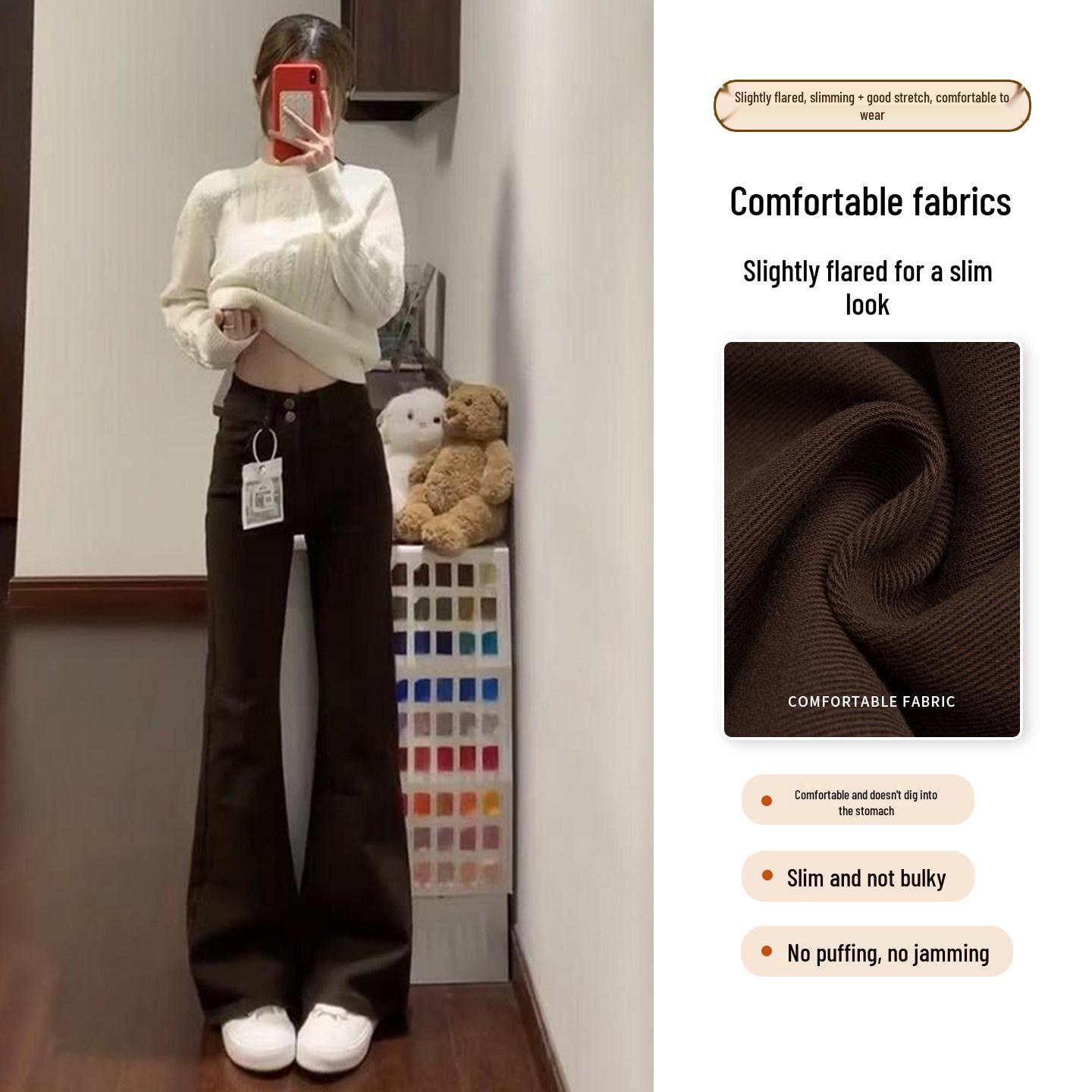

High Waist Melanoid Brown Flare Jeans for Women - Spring/Summer, Slimming Fit, Non-Tight, Floor-Length. Small