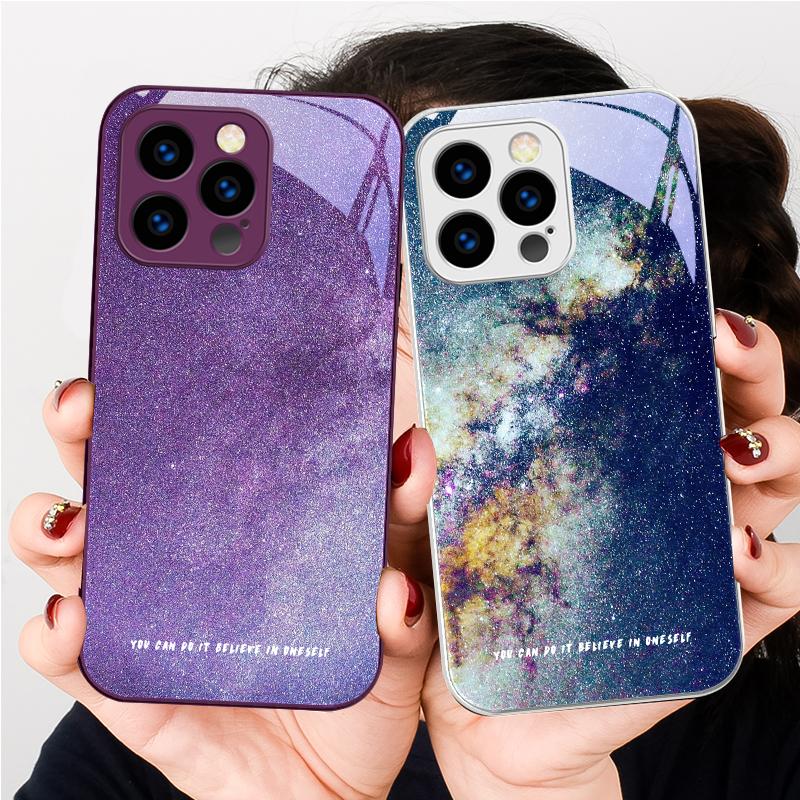 Brilliant Starry Sky For IPhone 16 Plus 15 14 13 12 Mini 11 Pro Max X XS XR 7 8 Plus 2022 Tempered Glass Phone Case