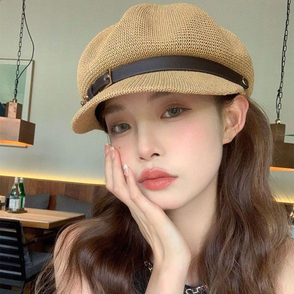 Knitted Women's Beret Breathable Octagonal Hat New Female Baseball Cap  Sun Protection