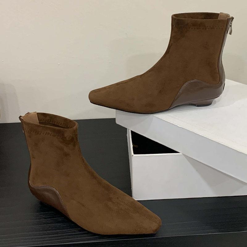 Eilyken Nowa Jesień Zima Moda Szpiczasty Nosek Niskie Obcasy Damskie Botki do Kostki Zwięzły Zamek Błyskawiczny Punk Damskie Buty