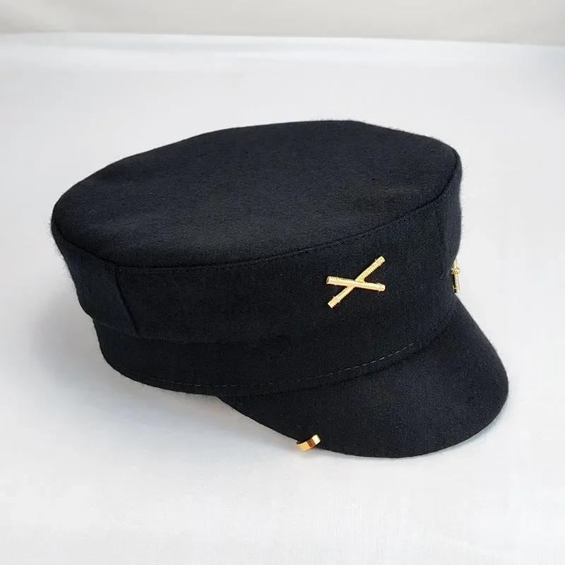Designer Marke Ohrring Wollige Militärhüte Damen Mode Buchstabe Rb Flacher Schirmmütze Freizeit Outdoor Mützen Schirm Sonnenhut Marineblaue Hüte