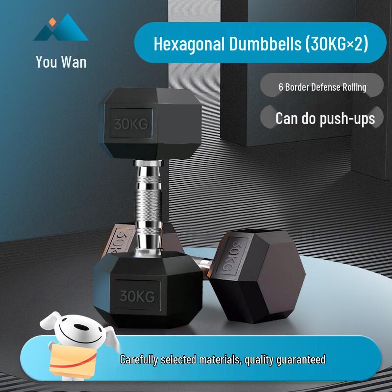 Youwan Hexagonal Rubber-Coated Cast Iron Dumbbell