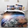 Galaxy Planet König Königin Bettbezug Universum Himmel Bettwäsche Set 3D Blaue Erde Weltraum Astronomie 2/3 Stück Deckenbezug