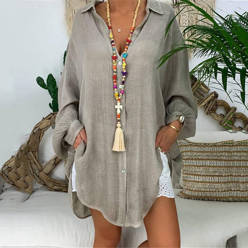 Blouses Shirts Long Sleeve Womens Tops Button Down Loose Casual Cotton Plus Size Women White