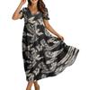 Women's Casual Loose Fit Bohemian Style Gradient Print Short Sleeve V Neck Maxi Dress with Flowing Skirt and Relaxed Silhouette