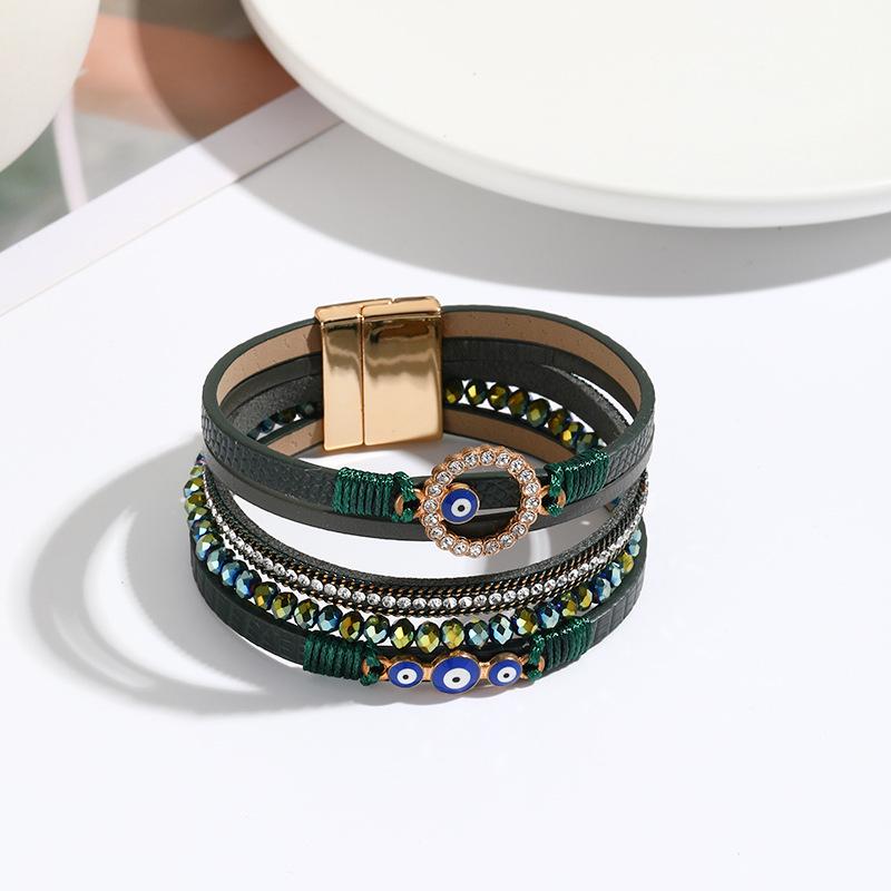 Böhmisches PU-Leder Handgeknüpftes Armband mit Magnetverschluss aus Legierung für Damen