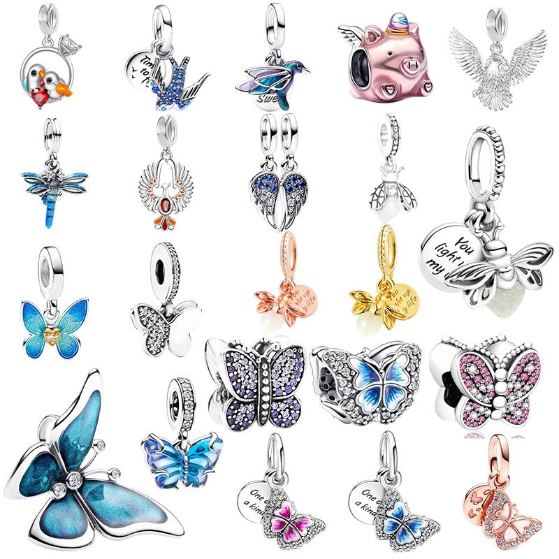 Glow-In-The-Dark Firefly Butterfly Charm Beads Fit European Original Copper Bracelet Necklace Beads For Diy Jewelry Women Gift