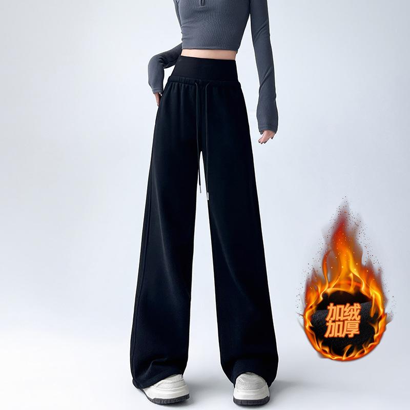 Wiosna Jesień Elastyczne Spodnie z Wysokim Stanem Luźne Casual Szerokie Nogawki Kobiety Jednolite Pasujące do Wszystkiego Proste Dresy Spodnie