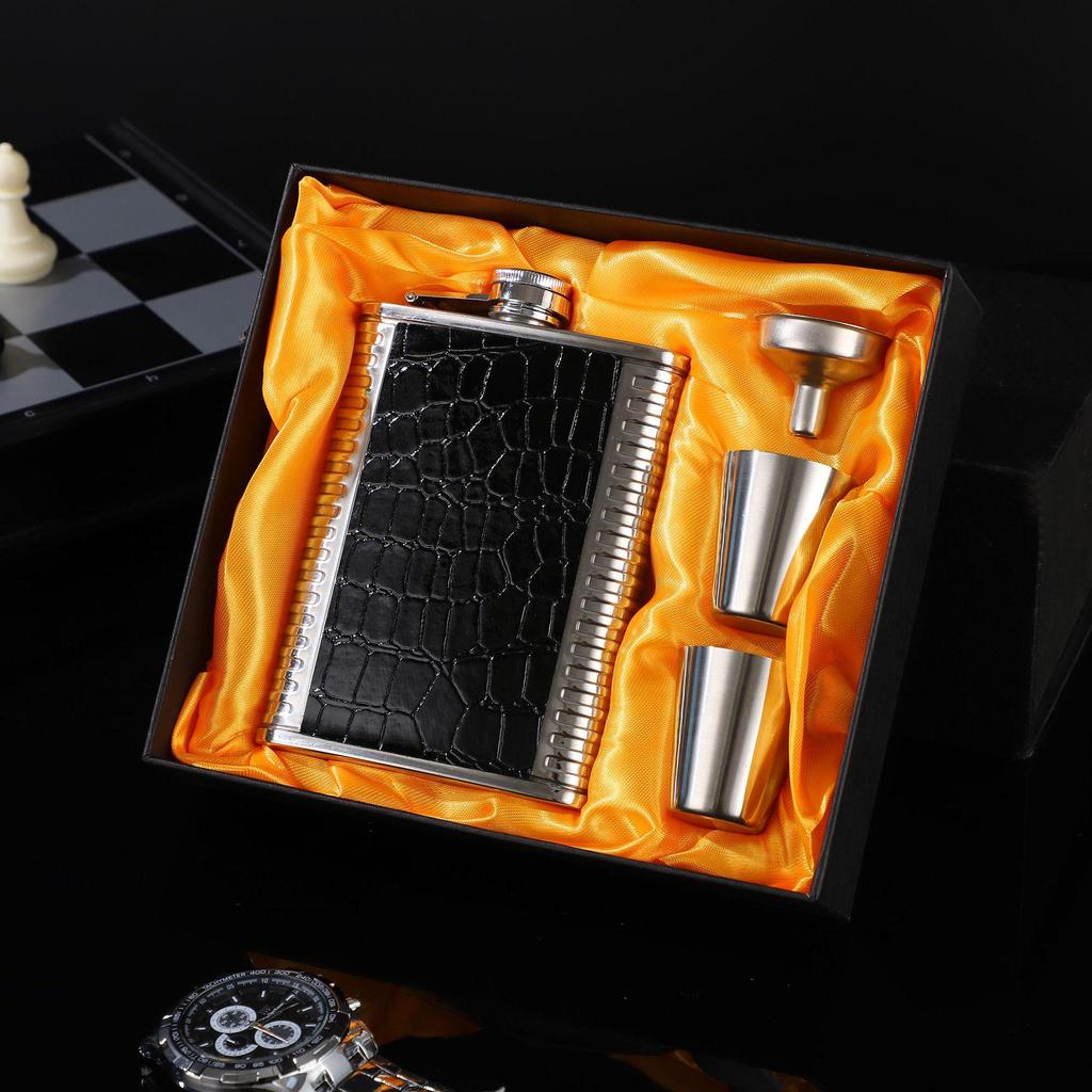 8oz Stainless Steel Portable Hip Flask Set with 7oz Baijiu Bottle - Outdoor Liquor Gift Box