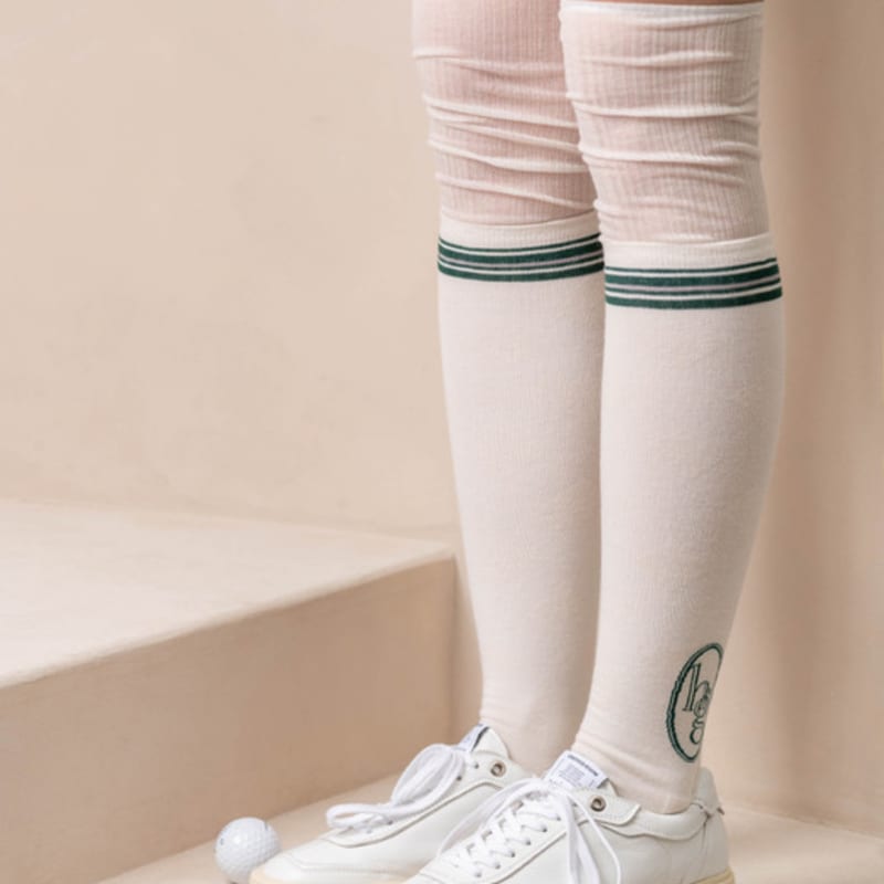 

hiig [№601] гольфы до колена для гольфа с зеленым логотипом IVORY