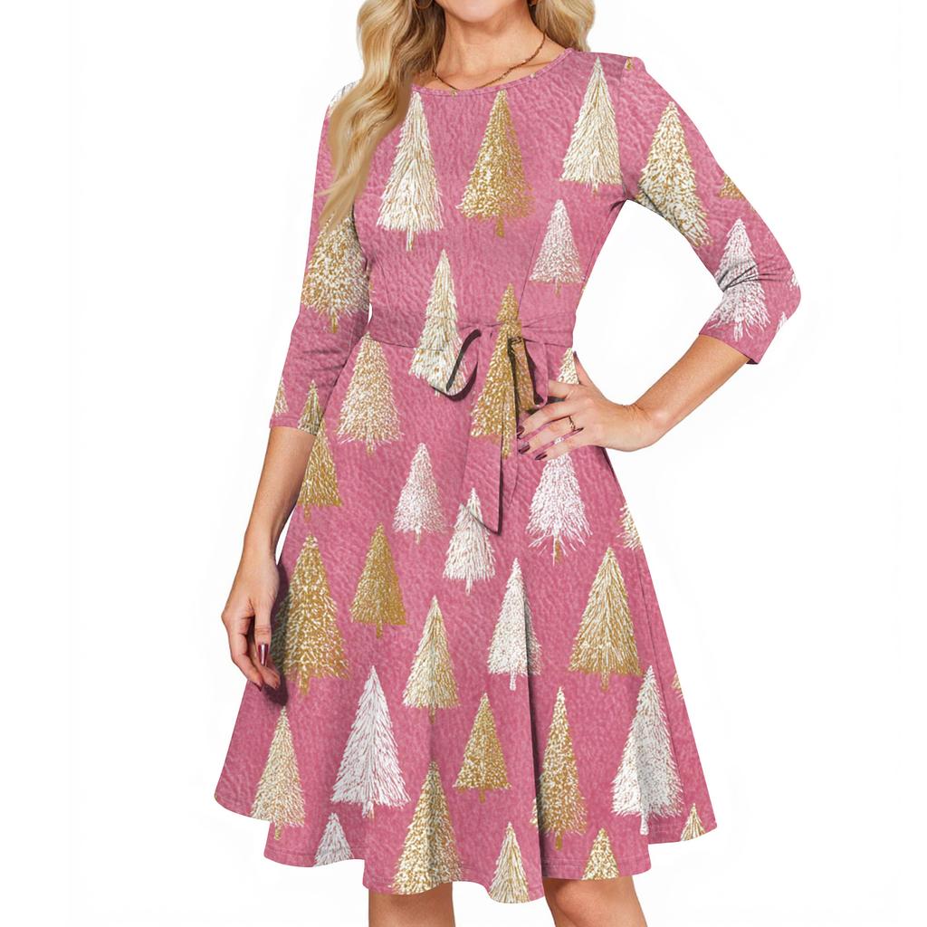 Damen Cocktailkleider 3/4 Ärmel Vintage Hochzeitsgastkleid