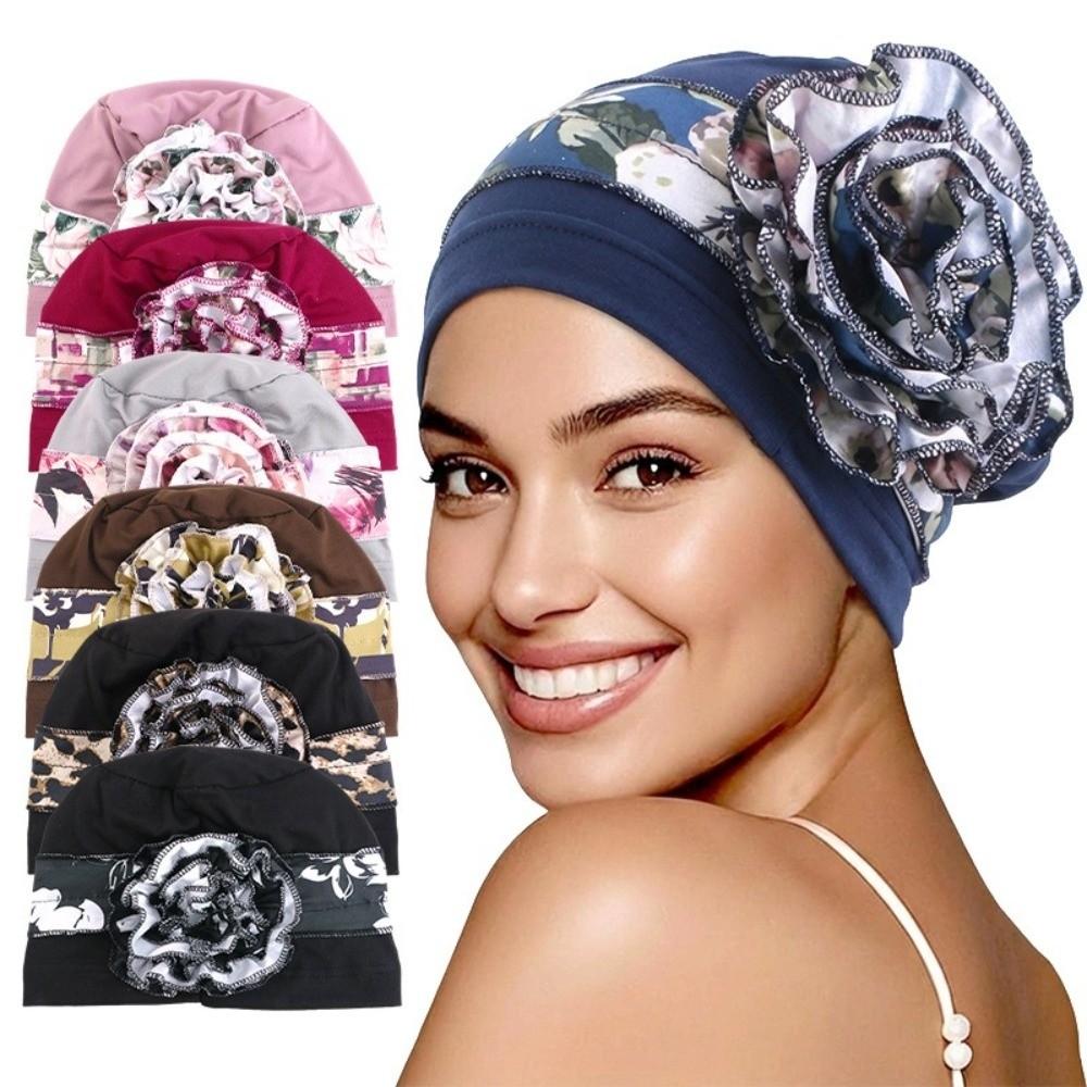Postpartum Headscarf Big Flower African Turban Breathable Comfortable Muslim Hijab Caps Print Bonnet Beanies For Women