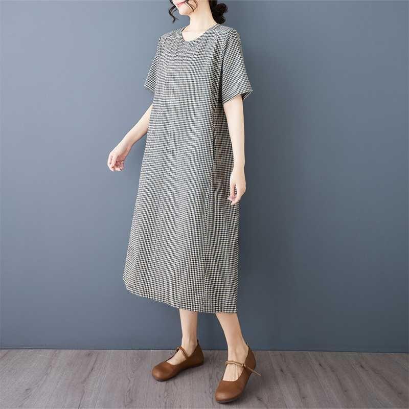 Breathable Mid Length Round Neck Short Sleeved Dress for Women