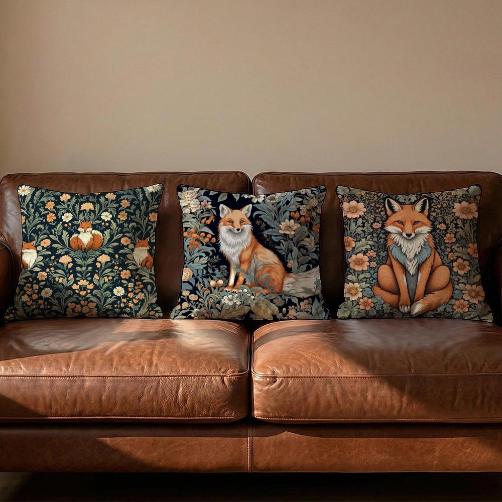 William Morris Art Fox Cushion Cover Soft Reversible  Durable Pillow Cover  MultiScene Use for Home  Car Daily Comfort
