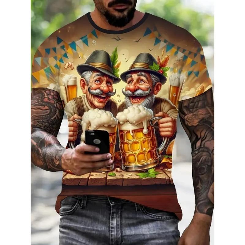 

Men s retro beer grandpa 3D printed T-shirt casual loose short sleeved pattern T-shirt outdoor sportswear 6XL