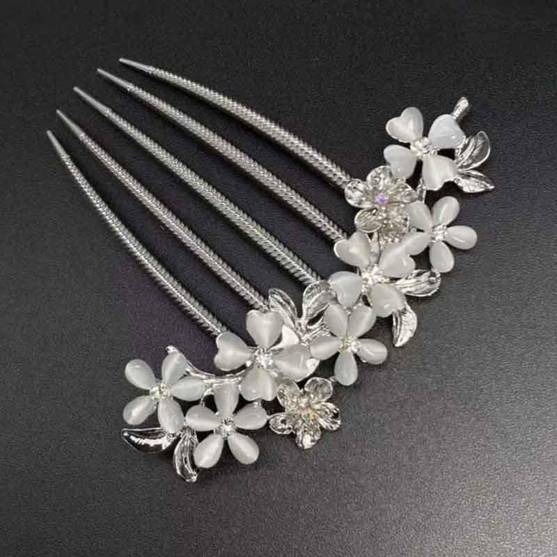 Korean Rhinestone Cat's Eye Flower Hair Comb Hairpin Clip Hair Accessory