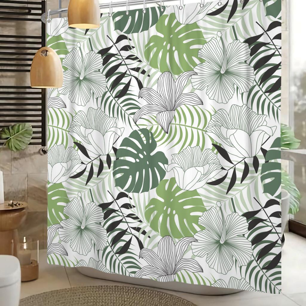 Summer Tropical Leaves Shower Curtains Monstera Palm Green Palm Leaf Plant Design Bathroom Decoration Privacy Curtains With Hook