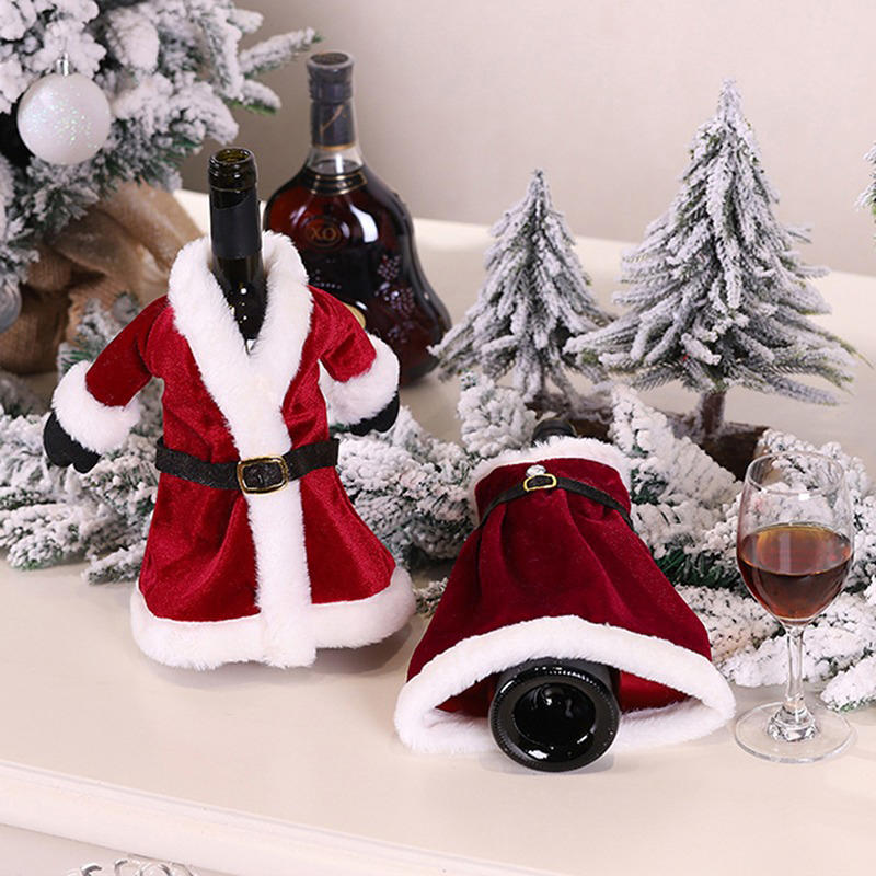 Creative Christmas Wine Bottle Cover Velvet Dress Clothes Set Wine Bottle Ornaments Bag Xmas Party Dinner Table Decoration Gifts