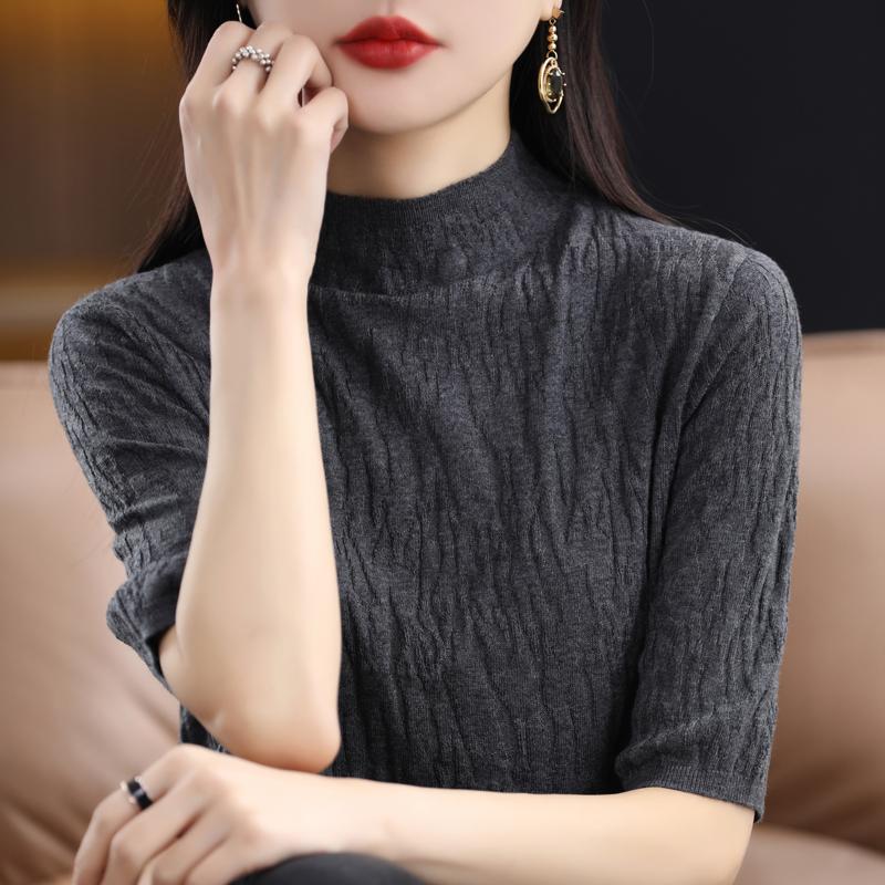 Women Knit T-shirt Summer Knitted Shirt Short Sleeve Tees Spring Pullover Knit Tops