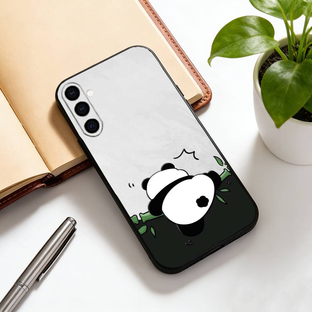 panda Phone Case Black Silicone Soft For Samsung Galaxy A73,A72,A71,A70,A53,A52,A51